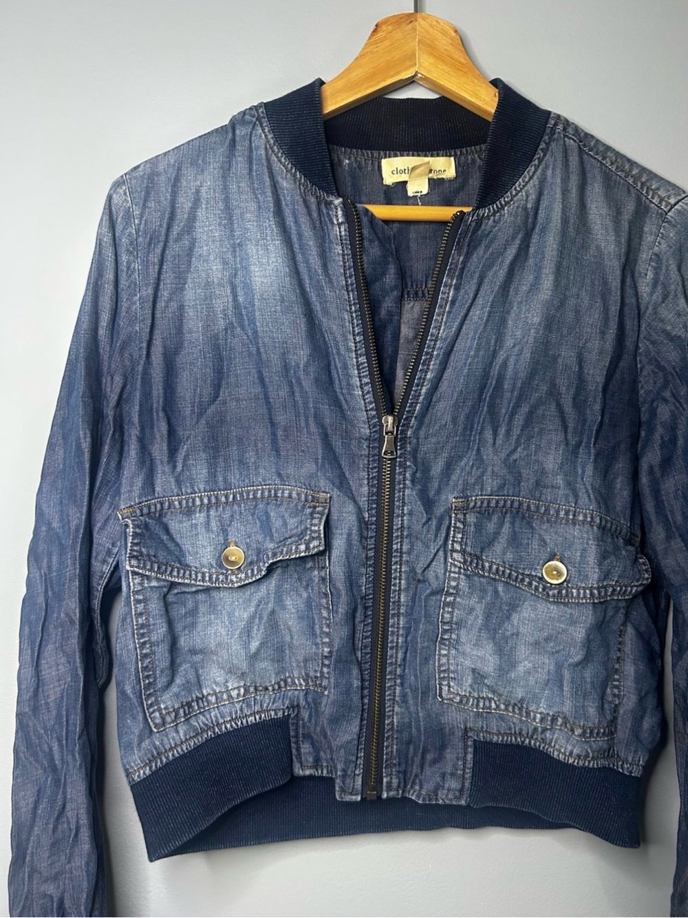 Cloth & Stone Denim Bomber Jacket in Washed Blue - Picture 2 of 3